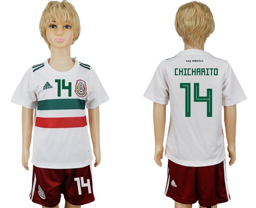 Mexico #14 Chicharito Away Kid Soccer Country Jersey - Click Image to Close